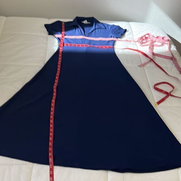 Express Dress Size Small Notch Collar Short Sleeve Midi Navy Royal Blue Flare - Picture 10 of 10